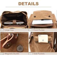 Bolso unisex de gran capacidad para ordenador portátil de lona retro Mochara de Vie (caqui) - details 2
