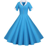 Women summer vintage a line short sleeve solid midi elegant casual party dress - details 10