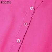 ZANZEA-Vestidos informales de manga corta abombada para vacaciones, Vestidos escalonados, batas elegantes de Color sólido con cuello en V, vestido Maxi de verano 2025 - details 9