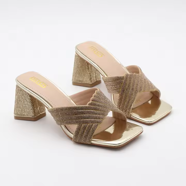 Tacones de aguja de moda para exteriores, versátiles y cómodos, tacones gruesos de color sólido con pedrería. - 1