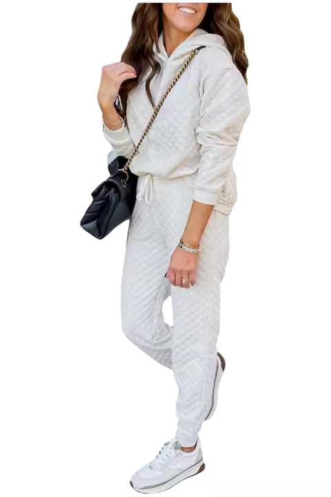 Elrachen Conjunto de dos piezas de sudadera con capucha y pantalones deportivos acolchados para mujer, blanco, tallas S-XL - 1