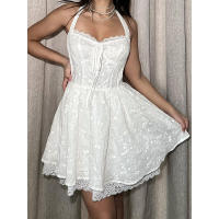 BUNO-Vestido de encaje ajustado a la cintura con cuello bajo, falda corta nueva dulce y picante con personalidad sin espalda, verano 2025. - details 1