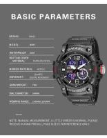 Reloj de pulsera digital LED Smael para hombres con doble tiempo 50m resistente al agua reloj de cuarzo con parada para estudiantes y jóvenes - details 6