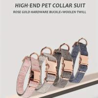 Collar para mascotas de tela de sarga con hebilla de oro rosa, varios colores y tamaños disponibles, estilo elegante - details 0