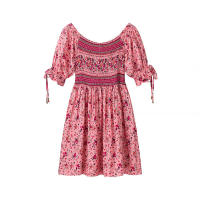 Vestido de Algodón Estampado de Moda para Mujer OUWU Mini Vestido Versátil con Manga de Princesa, Cuello en Polo, Cintura Imperio - details 3