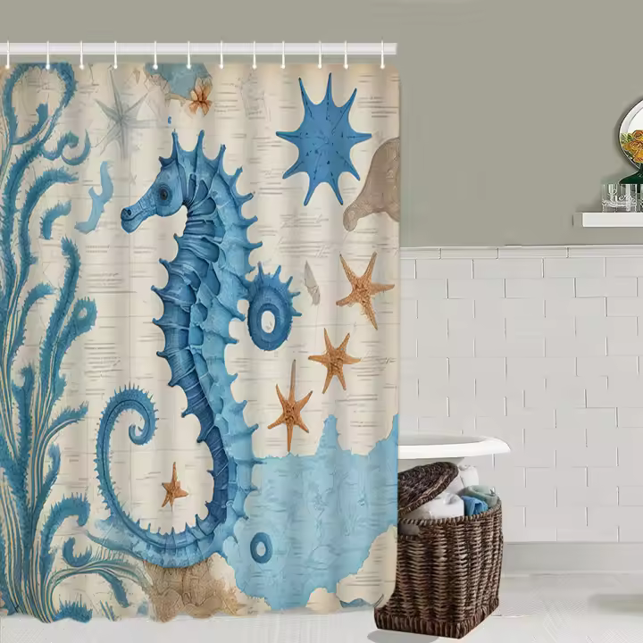 Cortina de Ducha Impermeable Juego de 4 Piezas para Baño Alfombra de Piso Antideslizante - 1