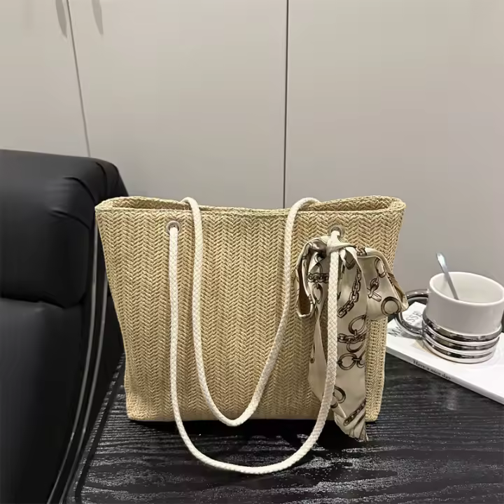Bolso de Hombro Grande 2025 Estilo Moderno con Forro de Poliéster Bolso Casual de Mano de Moda con Lino - 1