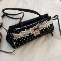 Bolso de mano francés dulce que combina con todo, bolso de mano con lazo de gran capacidad, bolsos para axilas de lunares, bolso de hombro de PU de encaje de estilo coreano, escuela - details 5