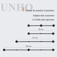 unho Barra Perchero de Pared Industrial de Tubo Vintage de Longitud Ajustable 90-180cm para Colgar Ropa - details 3
