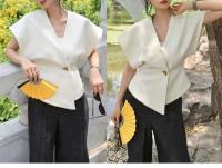 Temperamento francés TRE asimétrico, chaleco sin tirantes para mujer, diseño de principios de otoño, top con botones en la cintura. - details 4