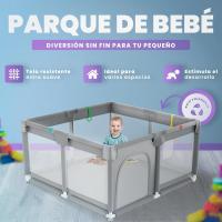 Parque Infantil Bebe 120x120cm + 2 Agarraderas – Corralito Bebe con Malla Transpirable – Parque de Juegos Bebe con Puerta Lateral – Parque Infantil Bebe - Gris - details 1