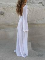 Vestido transparente con espalda abierta para mujer, ropa de verano ajustada de cintura alta, empalmado, mangas largas, Color sólido, playa - details 6
