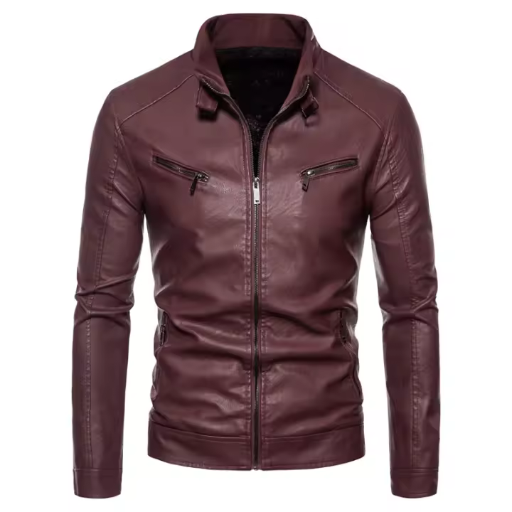 Nuevos hombres Stand Collar Tops Otoño Invierno moda Casual versátil chaqueta de cuero al aire libre suelta simplicidad comodidad abrigo sólido hombres - 1