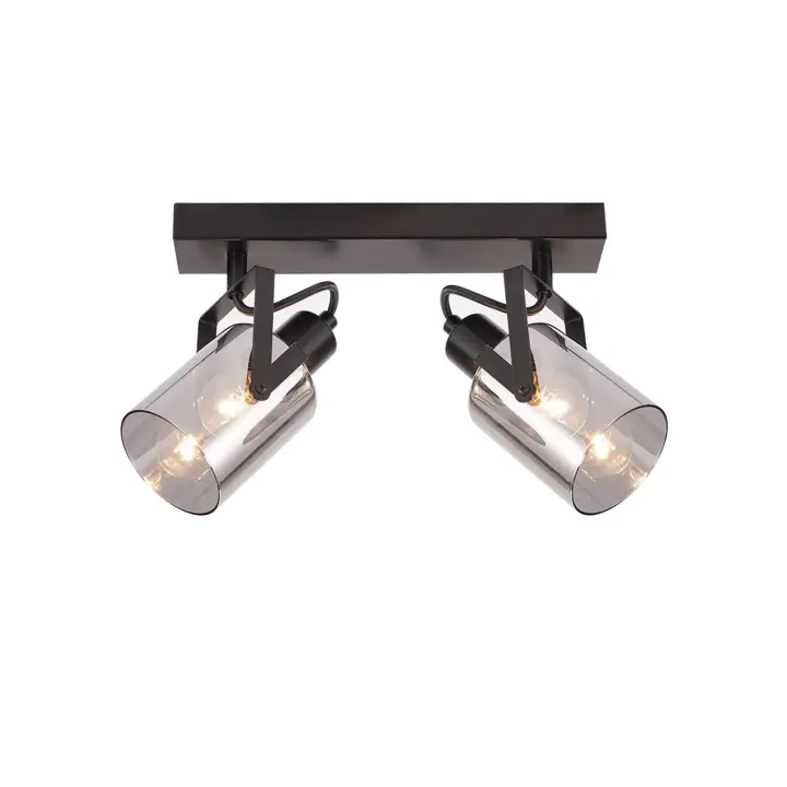 CBJKTX Foco de Techo Vintage Negro Luz de Techo 2 Bombillas E14 Luz de Techo de Vidrio Retro - 1