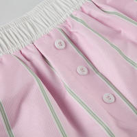 Pantalones cortos básicos cómodos e informales sueltos con botones de cintura elástica tejidos a rayas de verano para mujer - details 45
