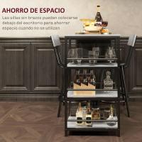 Conjunto de mesa alta de bar con 2 taburetes Mesa alta de cocina con taburetes Estantes laterales Asiento acolchado y barra para reposar los pies para comedor Gris oscuro - details 4