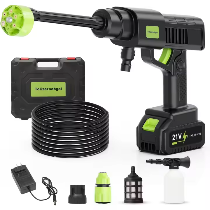 Lavadora a presión inalámbrica, lavadora portátil con batería, lavadora a presión para automóvil eléctrico de mano con boquilla 6 en 1, batería de 3,0 Ah, limpiador de automóviles de pequeña potencia para suelo, jardín, valla, depósito - 1