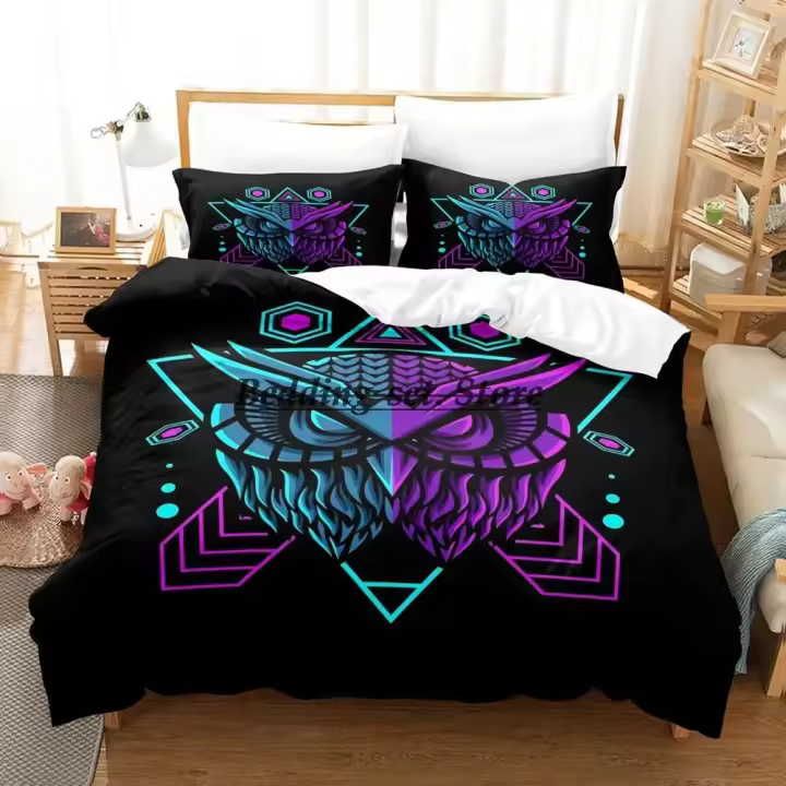 Juego de Ropa de Cama de Búho de Anime 3D Tamaño Cama Fija Diseño de Búho en 3D - 1