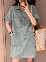 Vestido de Denim para Mujer de Moda Estilo Suelto, Cuello de Polo, Falda Midi en Forma de H - details 3