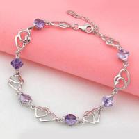 Pulsera de Amor Elegante de Plata Esterlina 925 Joyería Romántica de Corazón Doble Amatista Púrpura para Mujeres Regalo de Joyería de Pulsera de Encanto - details 1