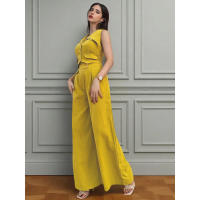 Conjunto de pantalones largos informales de dos piezas con cintura ajustada y manga de Color liso para mujer, novedad de verano - details 8
