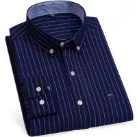 Camisas de algodón Oxford a cuadros informales y versátiles para hombre, con un solo bolsillo, manga larga, ajuste estándar, con botones, a rayas de guingán, 7XL, 6XL - details 14