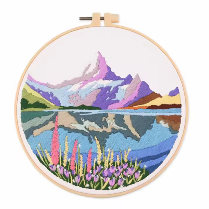 Kit de bordado de paisaje natural de montaña, conjunto de punto de cruz DIY cosido a mano con aro, conjunto de bordado hecho a mano para adultos - 1