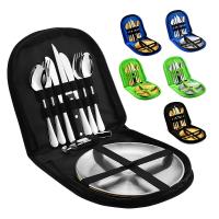 Juego de cubiertos portátil para acampada, de acero inoxidable, cuchillo para carne, juego de platos de tela - details 1
