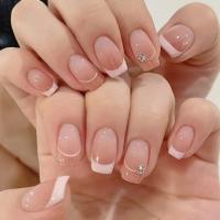 24pcs Uñas Postizas Simples Para Mujer Estilo Francés Cuadradas Cortas ABS Desmontables Conjunto De Parches De Uñas Para Oficina Y Fiestas - details 0