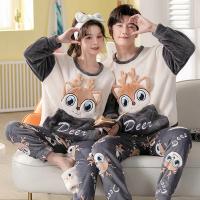 Conjunto de pijama de felpa de franela cálida para hombre y mujer, ropa de dormir de manga larga con cuello redondo, dibujos animados dulces, 32 estilos, Invierno - details 3