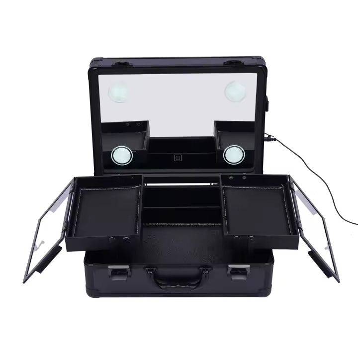 Estuche de tren para maquillaje Caja organizadora de cosméticos Estuche de maquillaje con luces, espejo, divisores personalizados para almacenar cosméticos y productos para el cuidado de la piel - 1