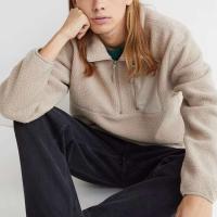 Jersey de Sherpa de cuarto beige para hombre, sudadera con capucha holgada y gruesa, camisa deportiva marrón sólido con cremallera 1/4 - details 11