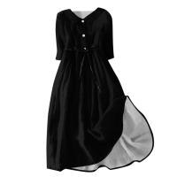 Vestido de Verano para Mujer 2024 Moda Casual con Cuello de Corbata Mangas 3/4 Botón de Cierre - details 6