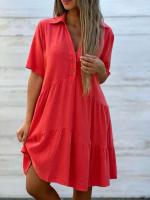 Vestido de algodón de manga corta blanco y lino a la moda para mujer, vestido cómodo informal holgado con botones para mujer 2024 - details 4