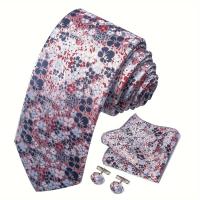 Juego de pañuelos y gemelos florales, corbatas de moda para hombre, 4 piezas - details 19
