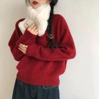 Otoño/Invierno nuevo suéter de cachemira de las mujeres con cuello en V Jersey de punto de lana pura Tops gruesos Casual suelta moda coreana - details 4