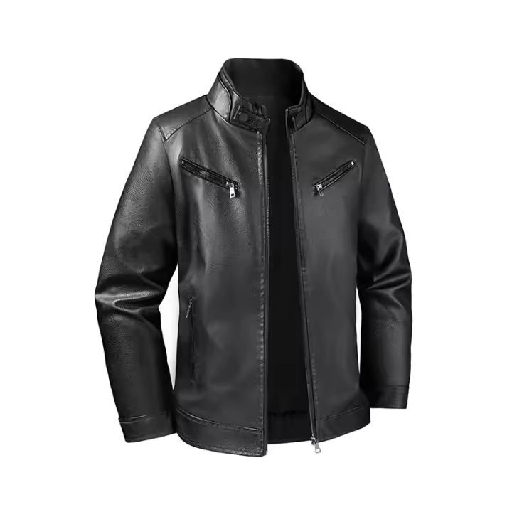 Nuevos hombres Retro sólido Tops Otoño Invierno moda cuello alto abrigo a prueba de viento al aire libre suelta versátil comodidad chaqueta de cuero hombres - 1