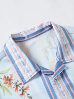 Conjunto Casual de Poliéster Ligero Camisa con Estampado Floral y Pantalones de Cierre de Cremallera Estilo de Primavera/Otoño, Ajuste Suelto, Diseño Geométrico - details 5