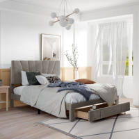 Cama de Almohada de Terciopelo Doble Tamaño 140 x 200 cm Marco de Almohada con Espalda y Cajón Grande Adecuada para Adultos y Adolescentes Gris - details 10