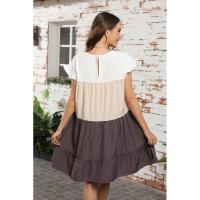 Vestido suelto con bloques de color, informal, con mangas con volantes, corte ajustado - details 18