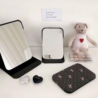 Espejo de escritorio de cuero Pu, espejo cosmético compacto, espejo de tocador con lazo rosa, espejo de maquillaje de bolsillo plegable delicado, decoración del hogar - details 12