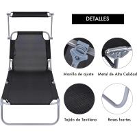 Paquete de 2 Sillas de Playa Rebanables con Parasol Ajustable Plegables y Portátiles para Jardín, Terraza, Piscina o Camping Aluminio Ligero y Tela Transpirable Resistente al Aire Libre - details 2