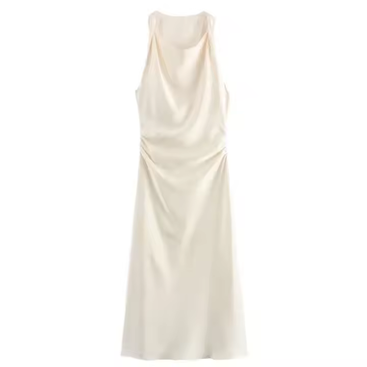 TRAF 2024 vestido Midi de satén fruncido para mujer, vestido largo sin mangas de verano para mujer, vestidos de fiesta elegantes plisados - 1