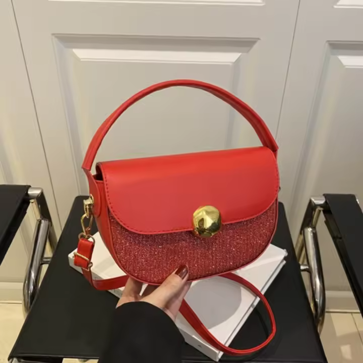 Bolso cruzado de lentejuelas de estilo coreano a la moda, bolso de sillín de Pu de medio círculo, correa ajustable, bolso de hombro de gran capacidad para mujer - 1