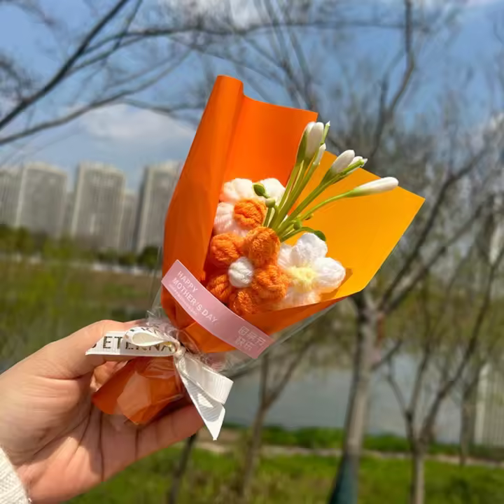 Mini ramos de flores falsas, decoración del hogar, ramos de flores tejidos hechos a mano, regalos del Día de la madre, flores artificiales de ganchillo - 1