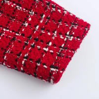 TRAFZA-Conjunto de 2 piezas para mujer, chaqueta con textura roja, solapa de bolsillo de botonadura única, abrigo y culotte con cremallera lateral de cintura alta - details 9