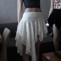 BUNO-falda de encaje asimétrica de estilo coreano, atuendos de fiesta sexys a la moda, falda corta de cintura baja, ropa de discoteca estética dulce - details 4