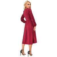 2025 primavera nuevo vestido de dama de honor de manga larga de color sólido bordado con lentejuelas de talla grande para mujer elegante - details 2