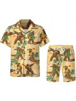 Camisa estampada minimalista, camiseta, pantalones cortos de manga corta, traje de playa para hombre - details 2