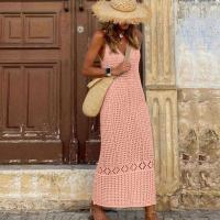 Vestido de blusa de bikini de chaleco largo hueco de punto de color sólido de ropa de playa para mujer - details 37